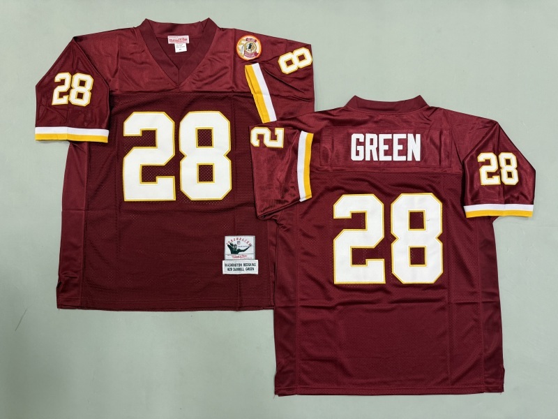 Men 2025 Washington Redskins #28 Green red Throwback Limited NFL Jersey style 001